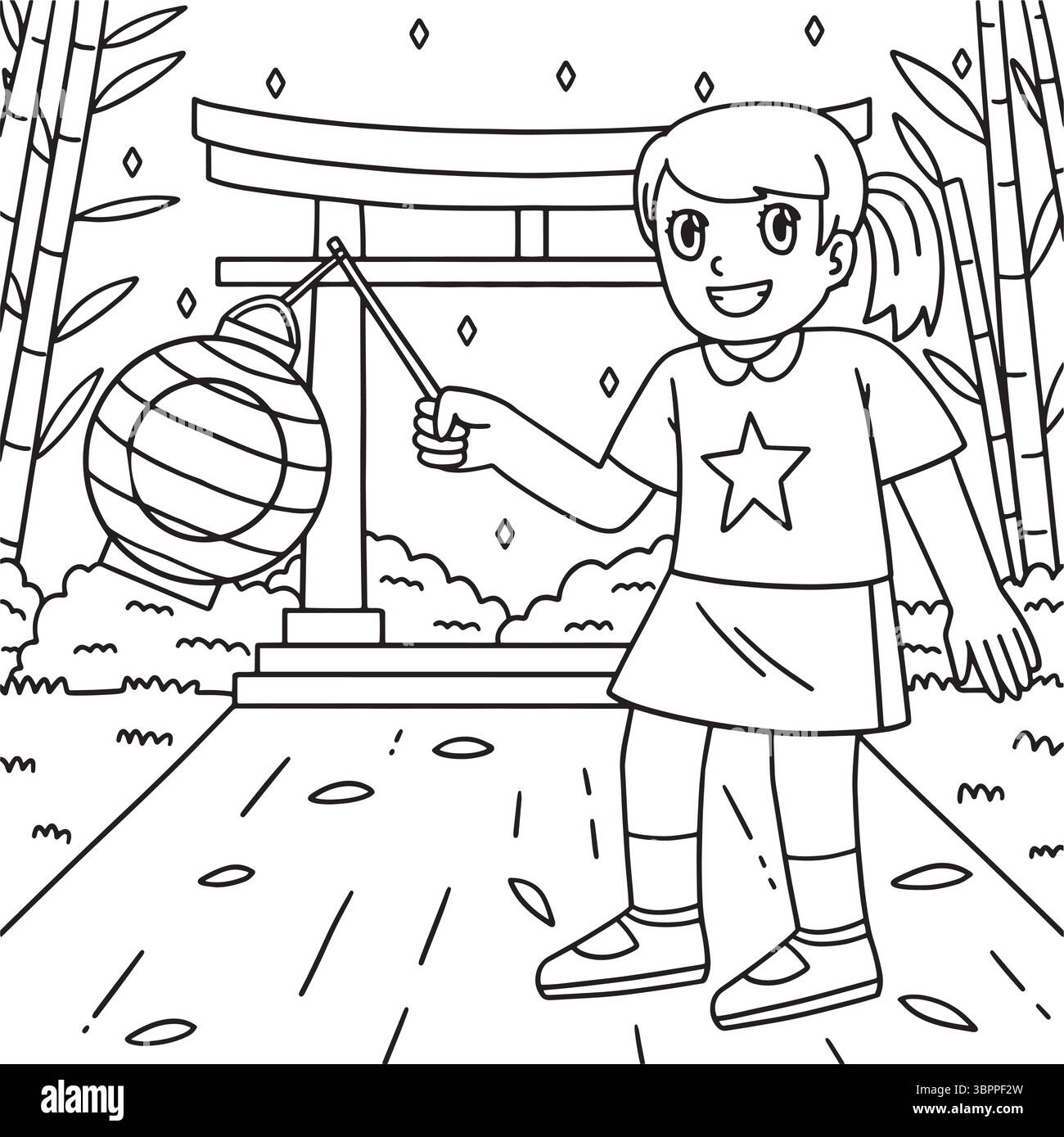 Tanbata Kind hält eine Laterne Malseite Stock Vektor