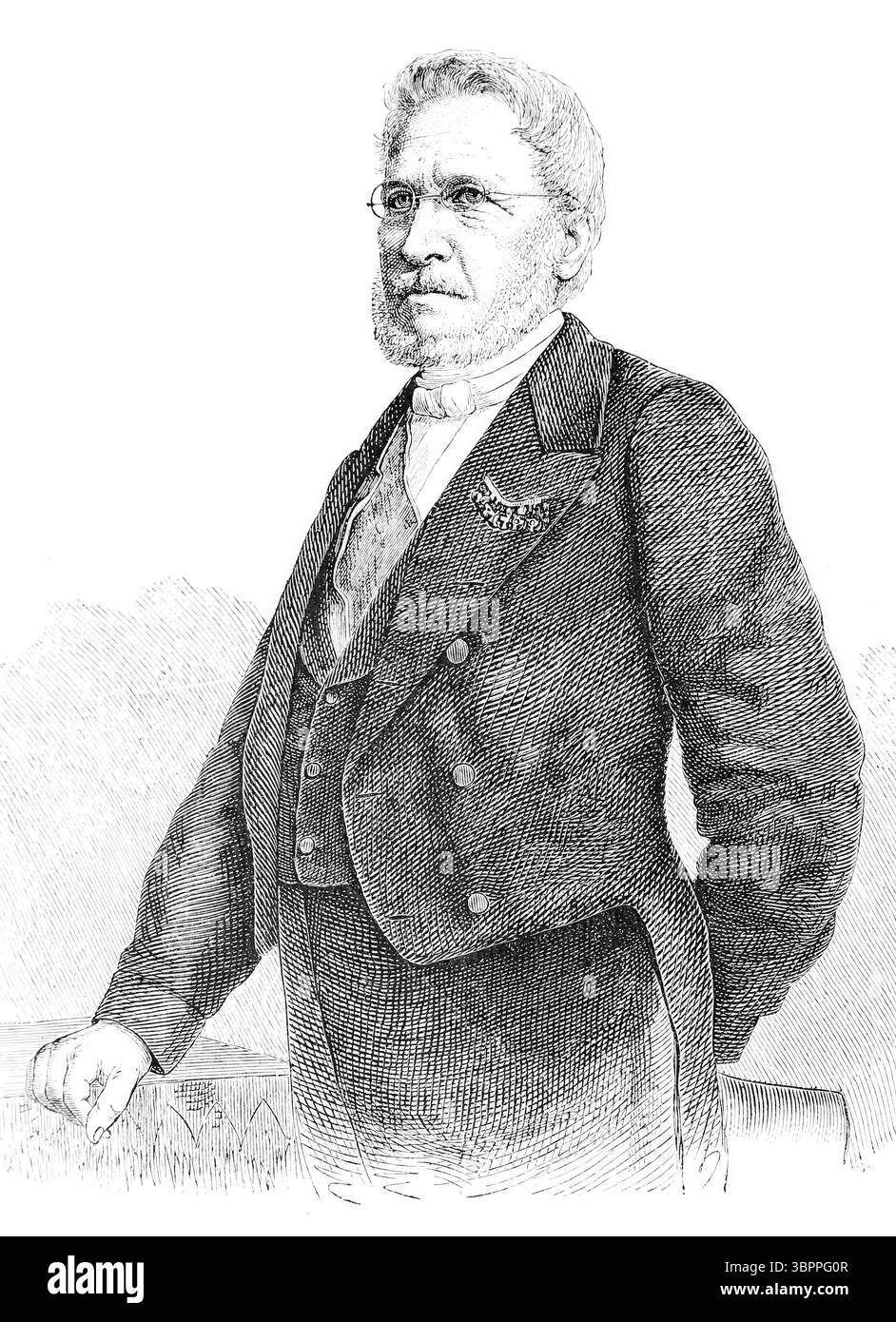 Ferdinand Steinbeis, von 1855 von Steinbeis, (* 5. Mai 1807 bis 7. Februar 1893) war ein württembergischer Wirtschaftspolitiker und bedeutender Förderer der Industrialisierung in Württemberg, historisch, Reproduktion einer Vorlage mit einer Szene aus dem 19. Jahrhundert Stockfoto