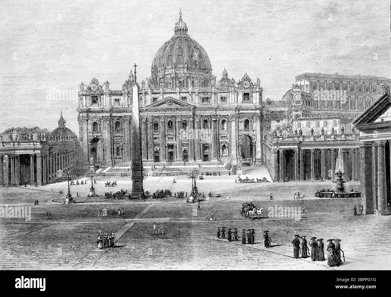 Petersdom, Basilika San Pietro, Petersdom, Vatikandom, Gedenkkirche für den Apostel Simon Peter, Vatikan, Rom, Italien, historische Reproduktion eines Originals mit einer Szene aus dem 19. Jahrhundert Stockfoto