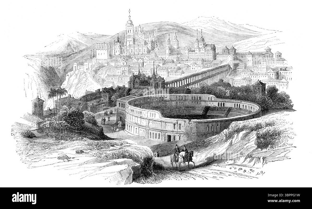 Blick auf Segovia, Kastilien und Leon, Spanien, historische Reproduktion eines Originals mit einer Szene aus dem 19. Jahrhundert Stockfoto