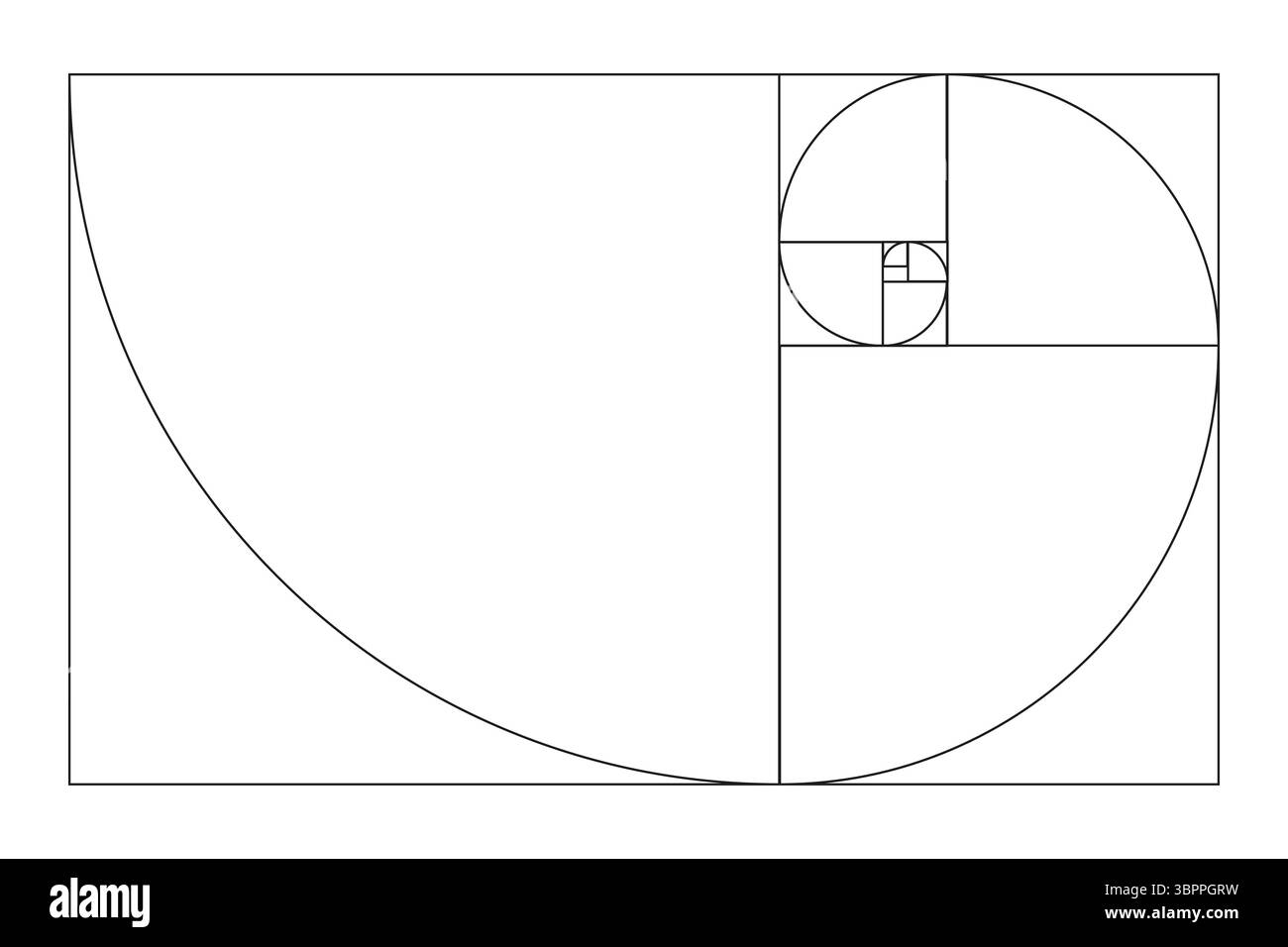 Vorlage „Golden Ratio“. Goldener Abschnitt der Methode. Fibonacci-Array, Zahlen. Harmonische Proportionen. Vektorgrafik umreißen. Stock Vektor