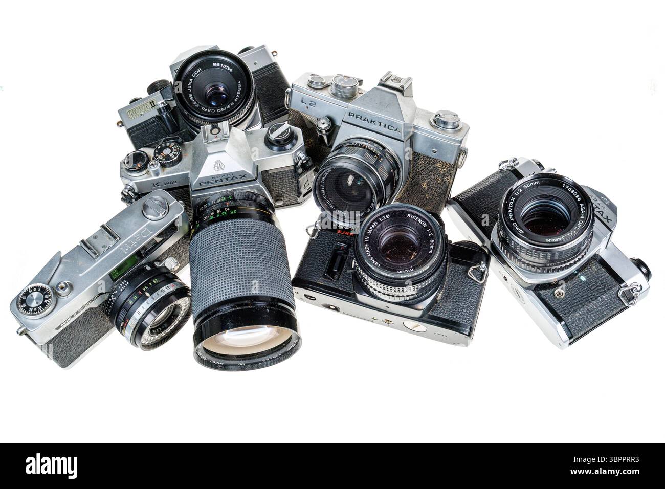 Sammlung veralteter analoger Filmkameras Stockfoto