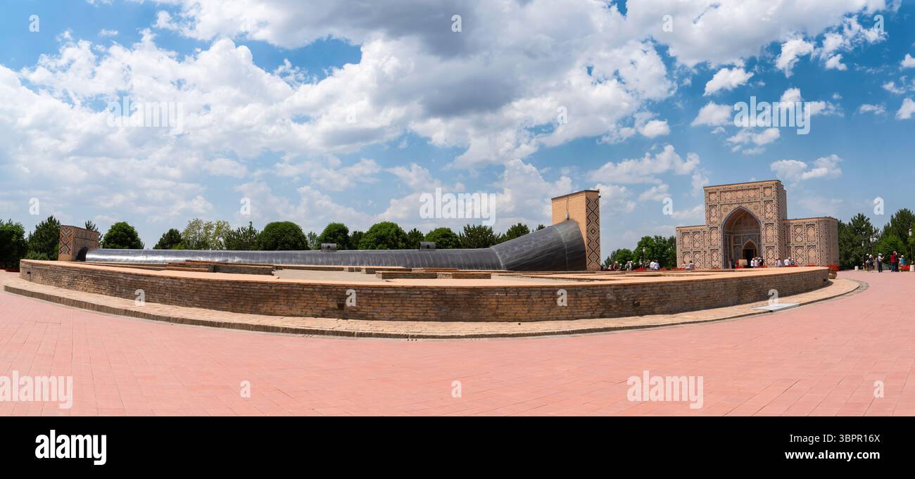 Panoramablick auf Ulugh Beg Observatory, Samarkand, Usbekistan Stockfoto