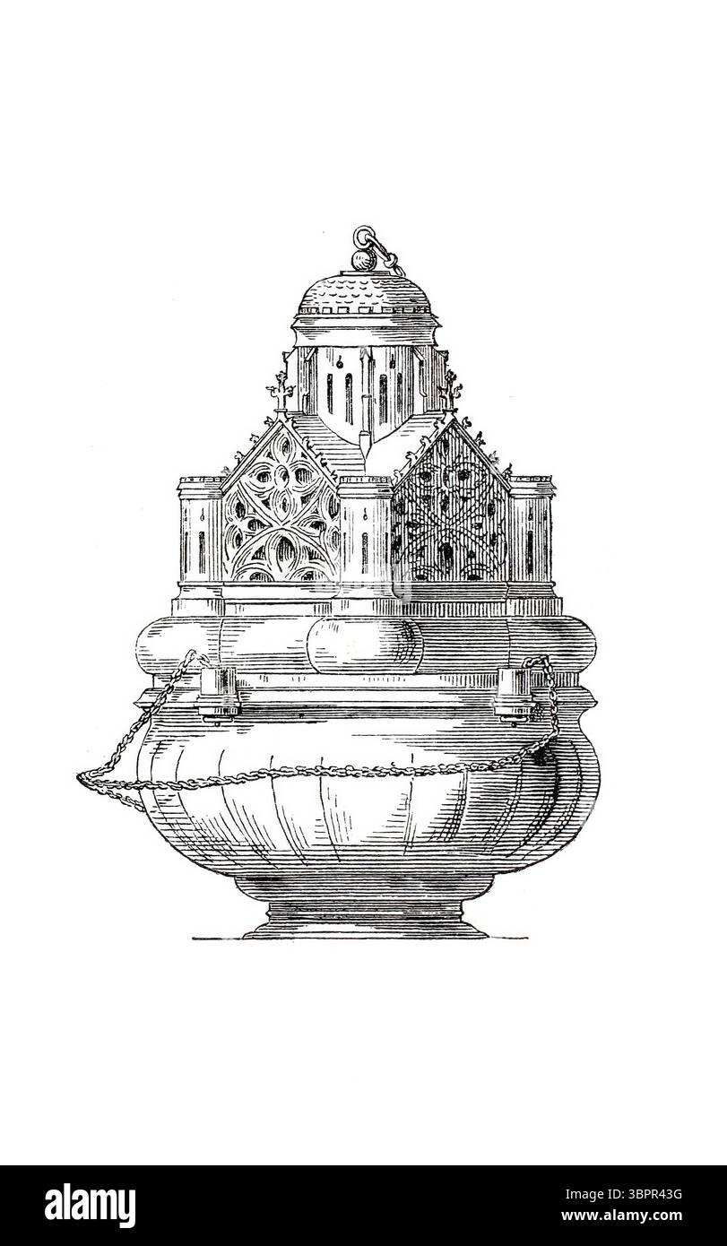 Frühgotisches Räuchergefäß aus der Kirche St. Mauritius in Münster, historisch, digital aufgearbeitete Reproduktion eines Originals aus der Zeit um 1860 Stockfoto