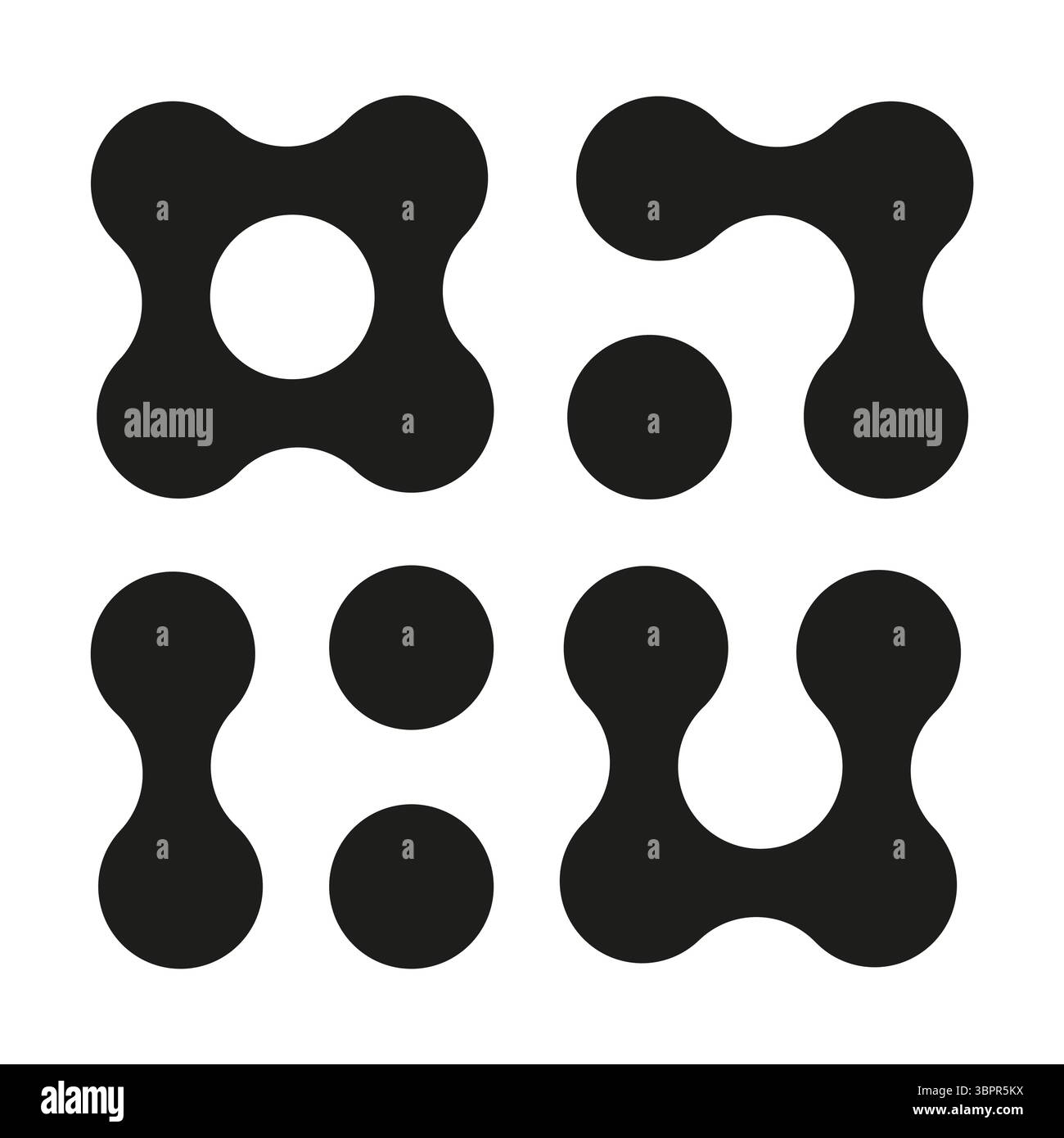 Metaball-Symbol. Symbol für verbundene Punkte auf weißem Hintergrund isoliert. Abstraktes Kreismuster. Designelemente. Vektorgrafik. Stock Vektor