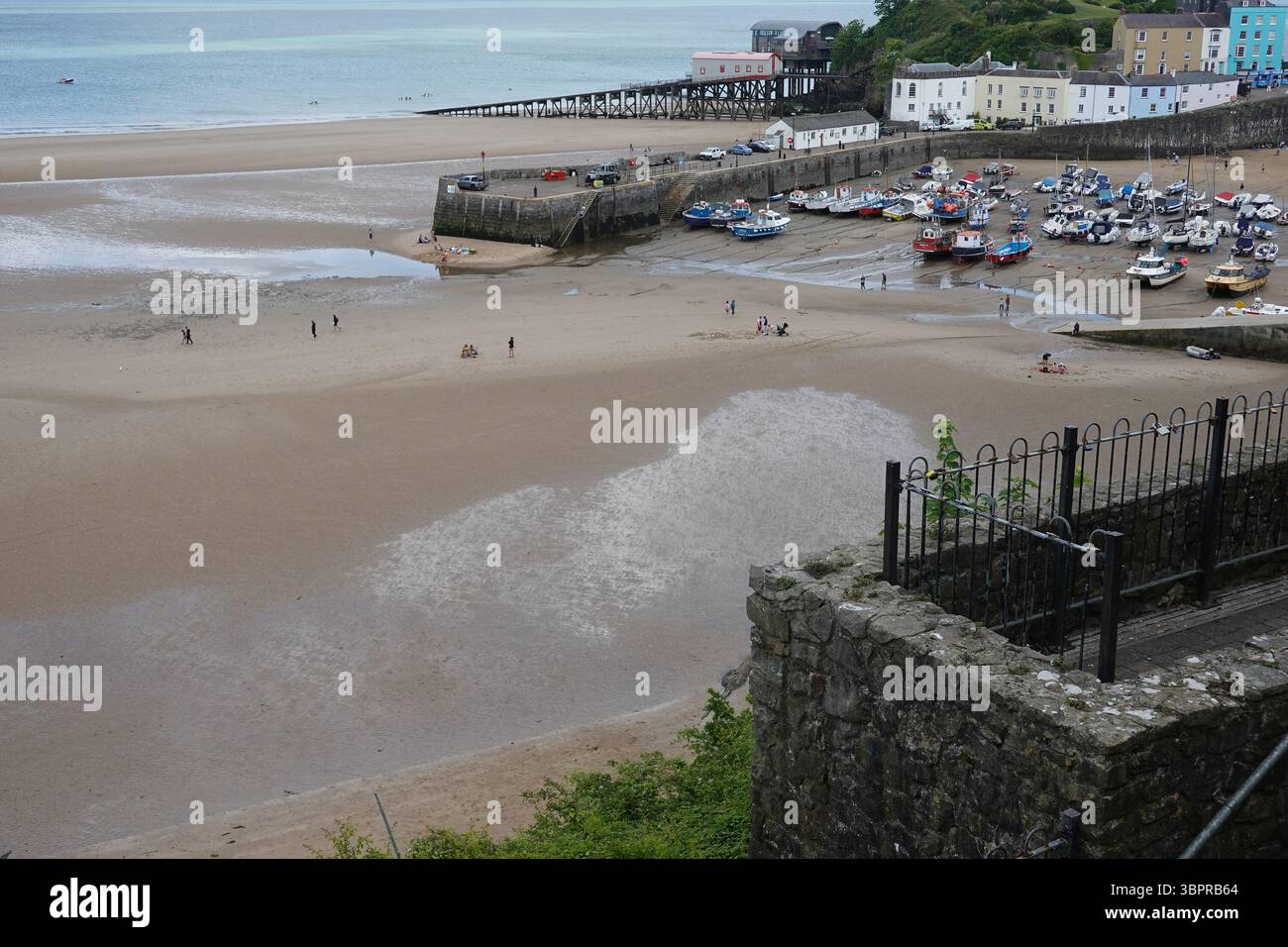Tenby Hafen bei Flut gesehen Stockfoto