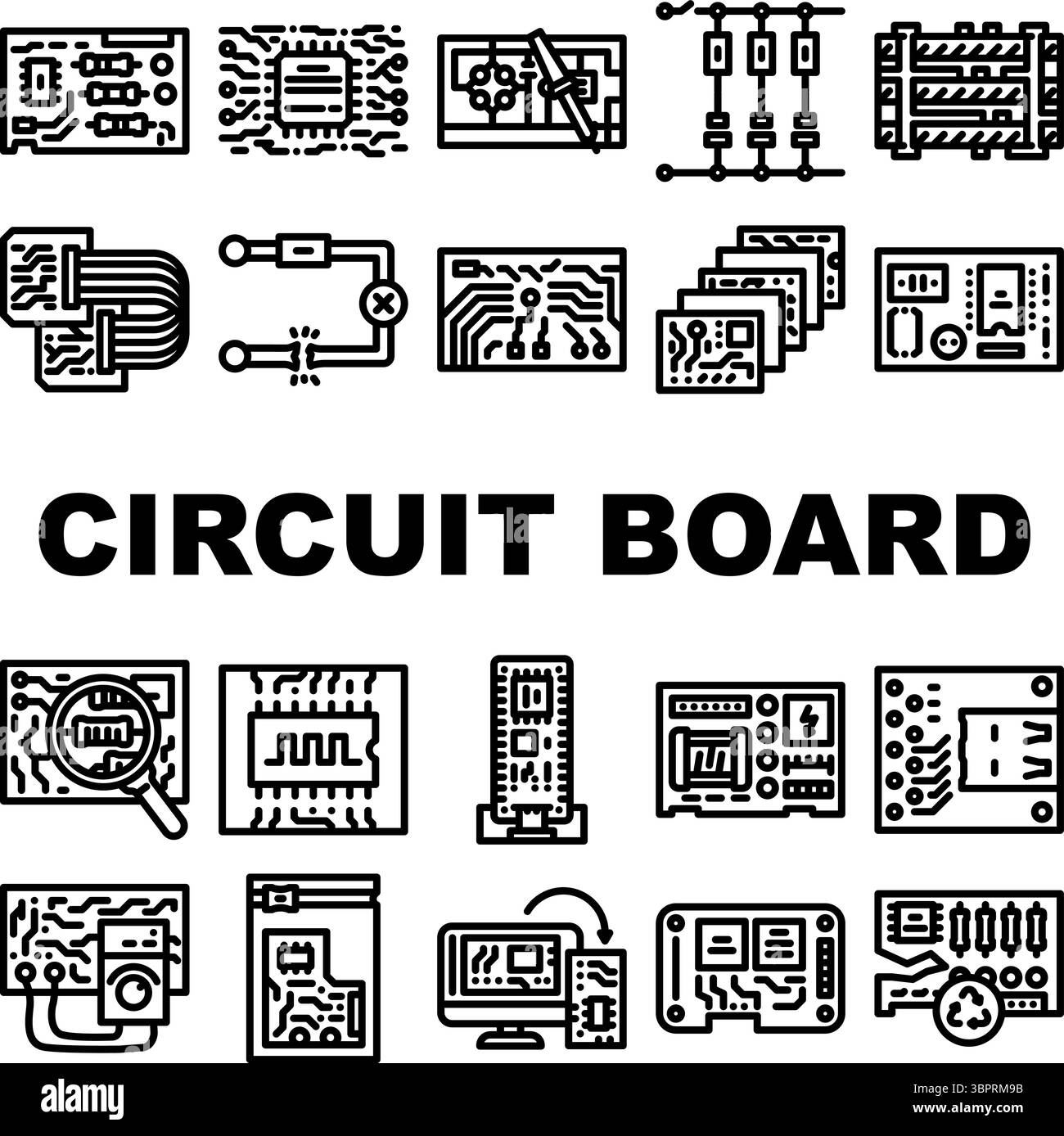 leiterplatten-Mikrocontroller-Symbole legen den Vektor fest Stock Vektor