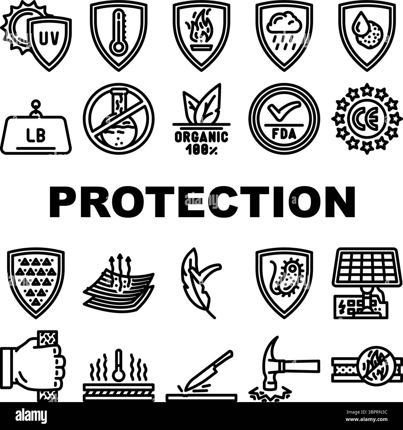 Schutz Haltbarkeit Produktsymbole setzen Vektor Stock Vektor