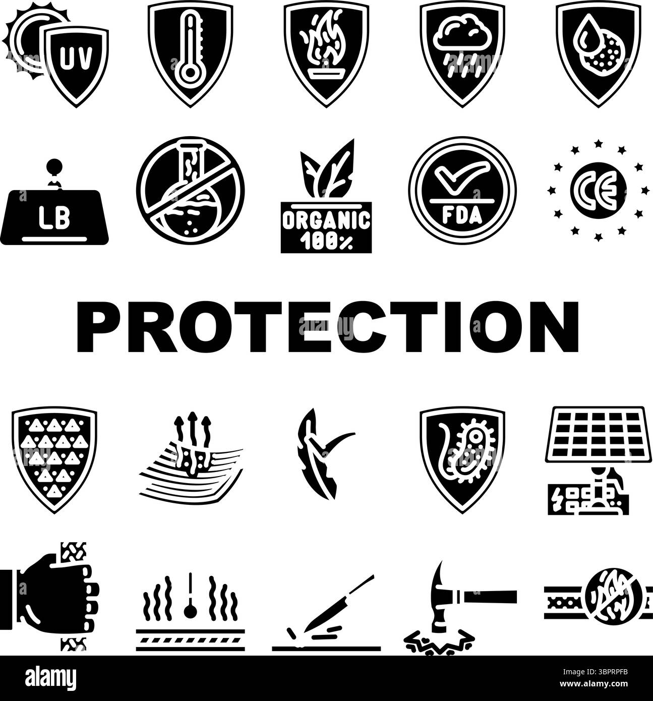 Schutz Haltbarkeit Produktsymbole setzen Vektor Stock Vektor