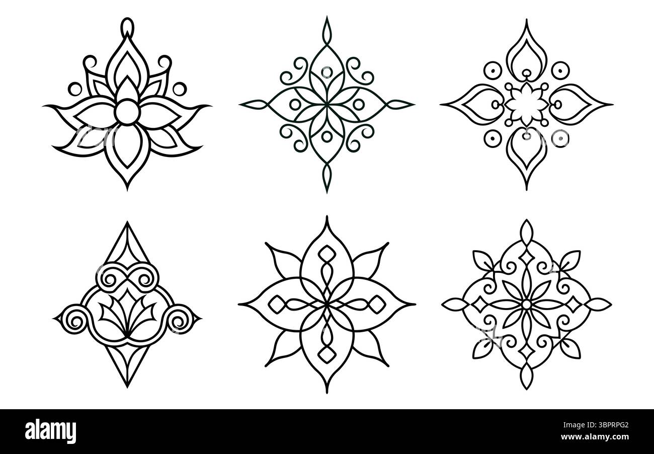 Elegante Line Art Floral Mandala-Designs: Dekorative Elemente für Branding-, Web- und Druckprojekte Stock Vektor
