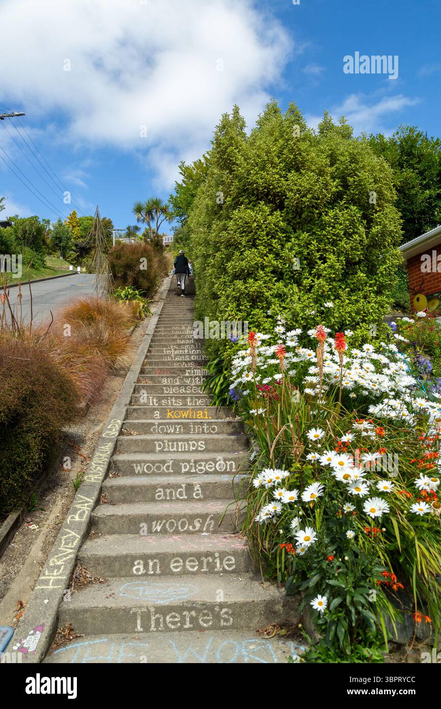 Baldwin Street, die steilste Straße der Welt mit einer Steigung von 34 %, ist heute ein beliebter Touristenort in Dunedin, Neuseeland Stockfoto
