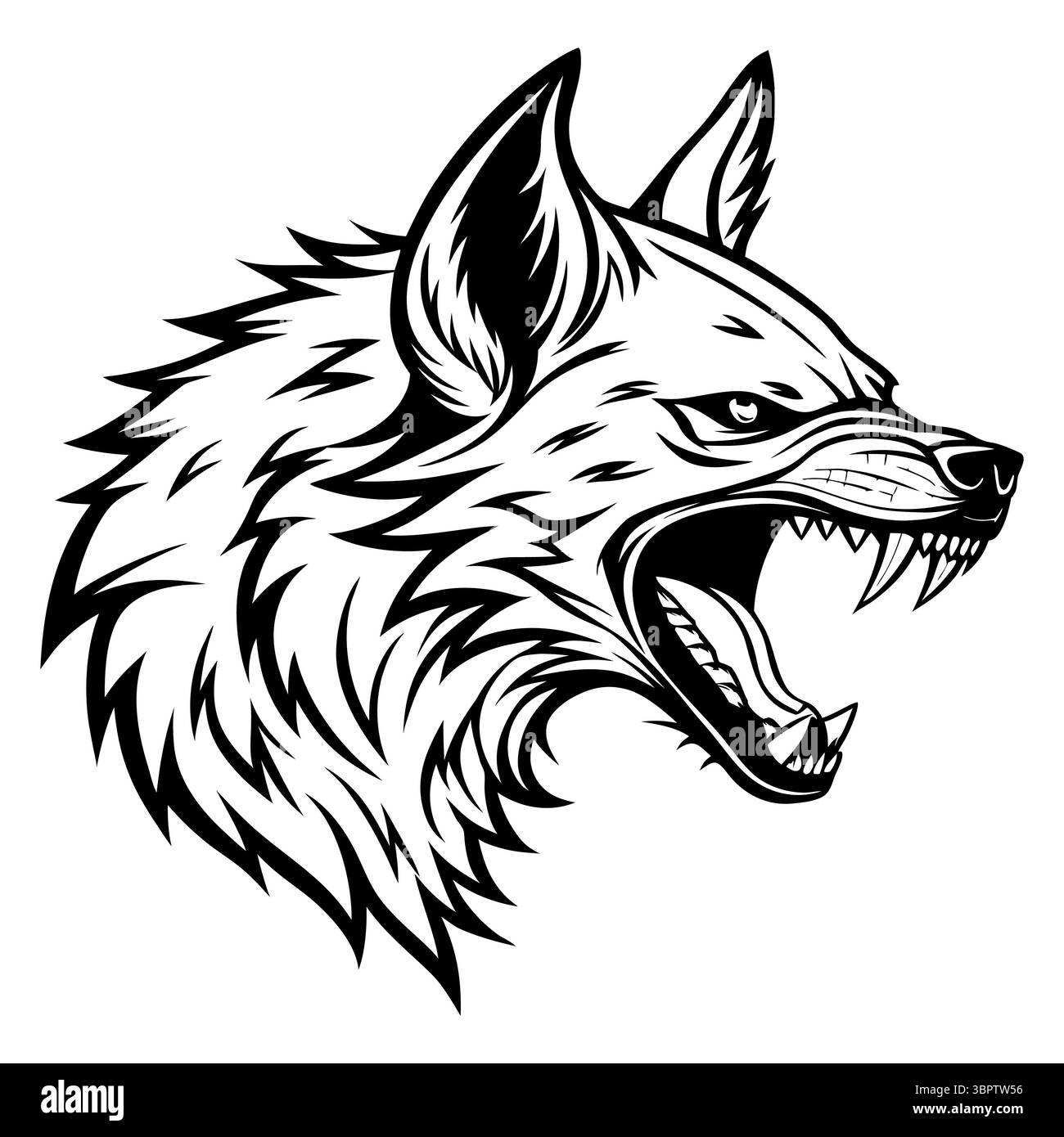 Wolf-Kopf-Tier. Wildes Raubtier-Porträt. Wilde Waldbewohner. Vektor-Illustration der Tierwelt. Stock Vektor