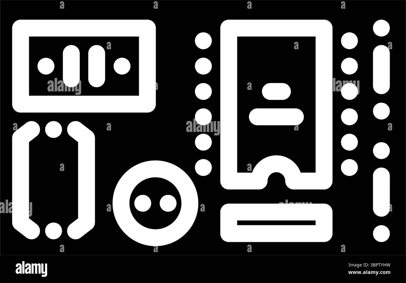 pcb-beschriftete Komponenten Glyphe-Symbol-Vektorillustration Stock Vektor