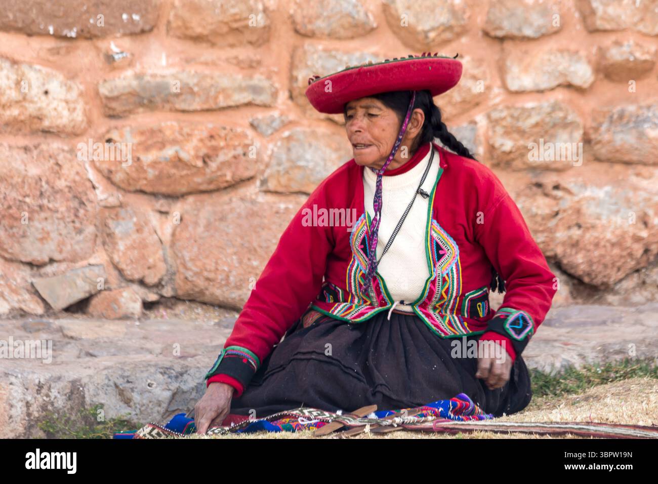 Peruanische Frau. El Chinchero, Heiliges Tal, Cusco, Perú Stockfoto