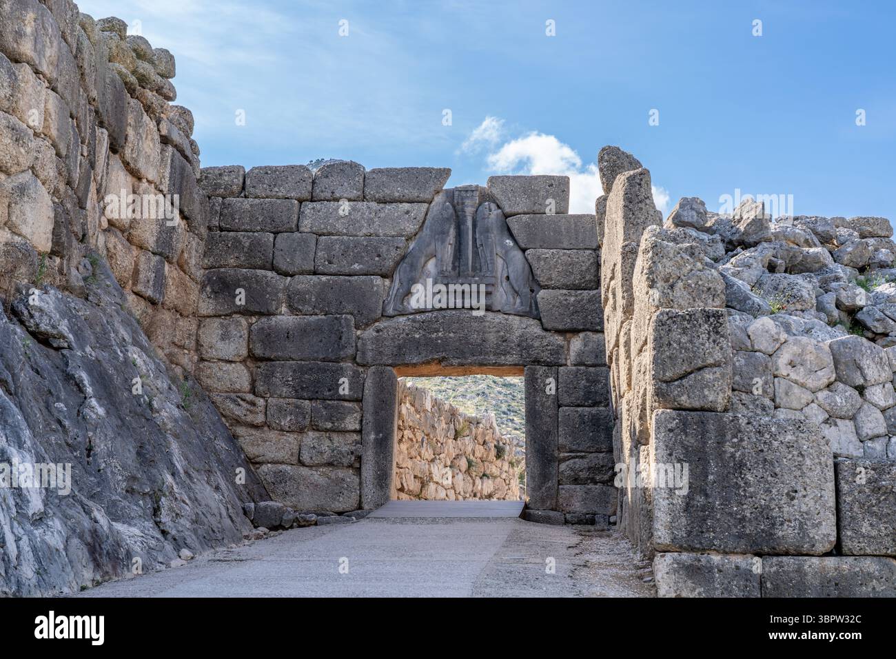 Das Löwentor in den myzeanischen Ruinen Akropolis Ancient Site in Griechenland Stockfoto