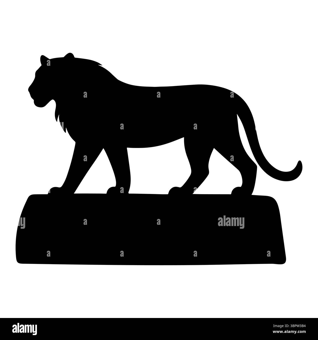 Die Silhouette des Löwen steht auf einem großen Felsen Stock Vektor