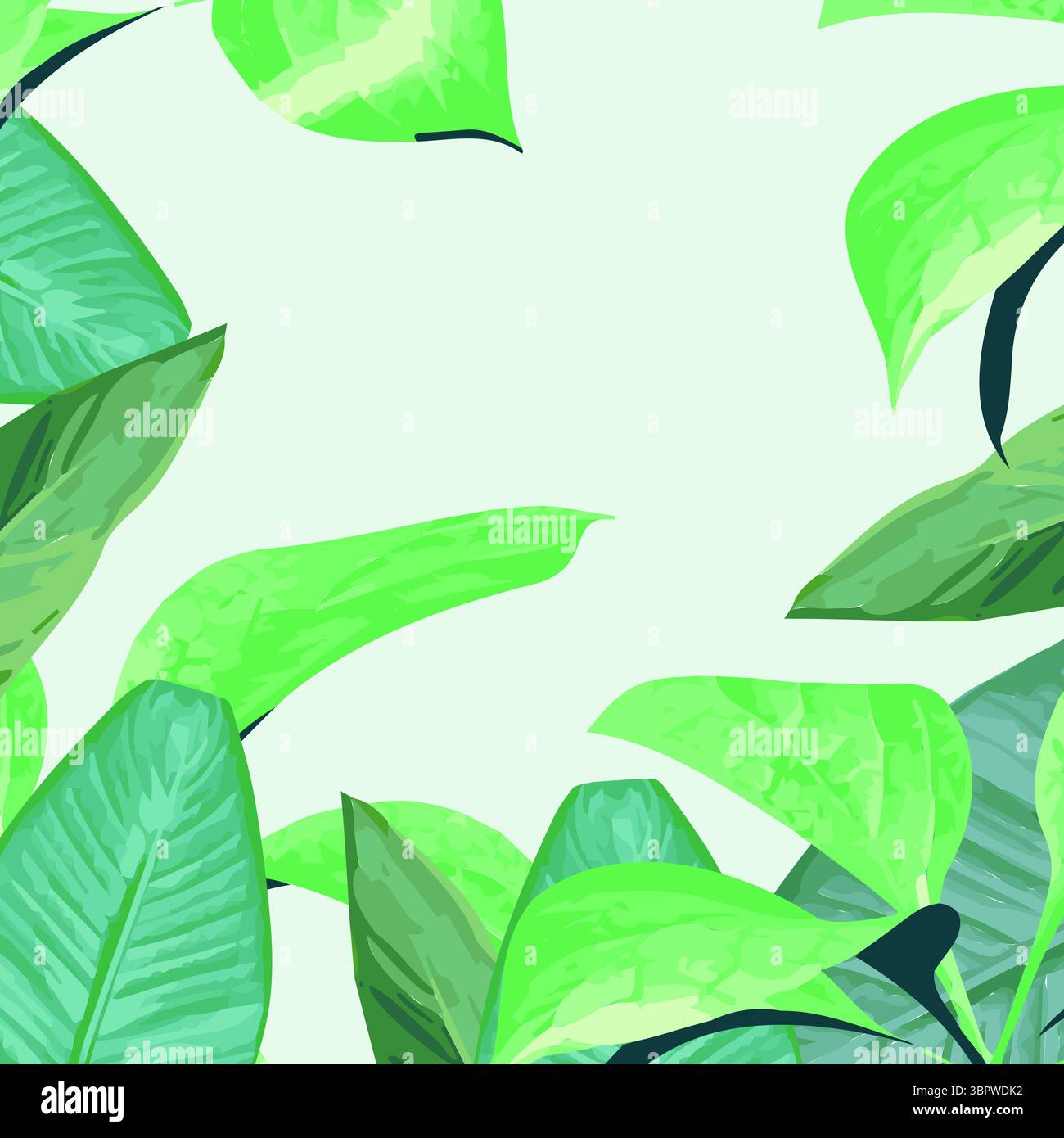 Zusammensetzung der grünen Leaves-Symbole auf grünem Hintergrund Stockfoto