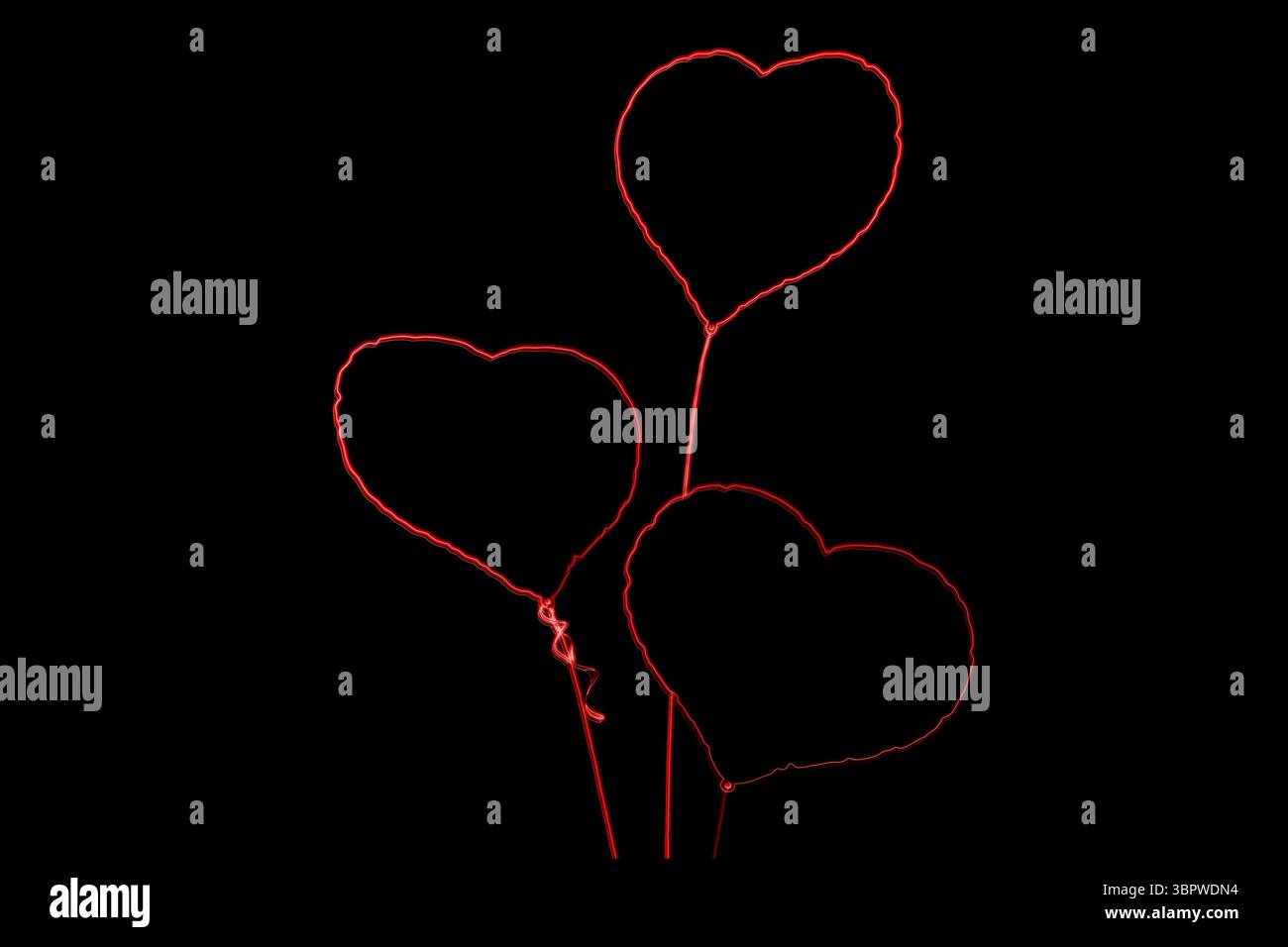 Ballonzeichnungen in Herzform vor schwarzem Hintergrund Stockfoto