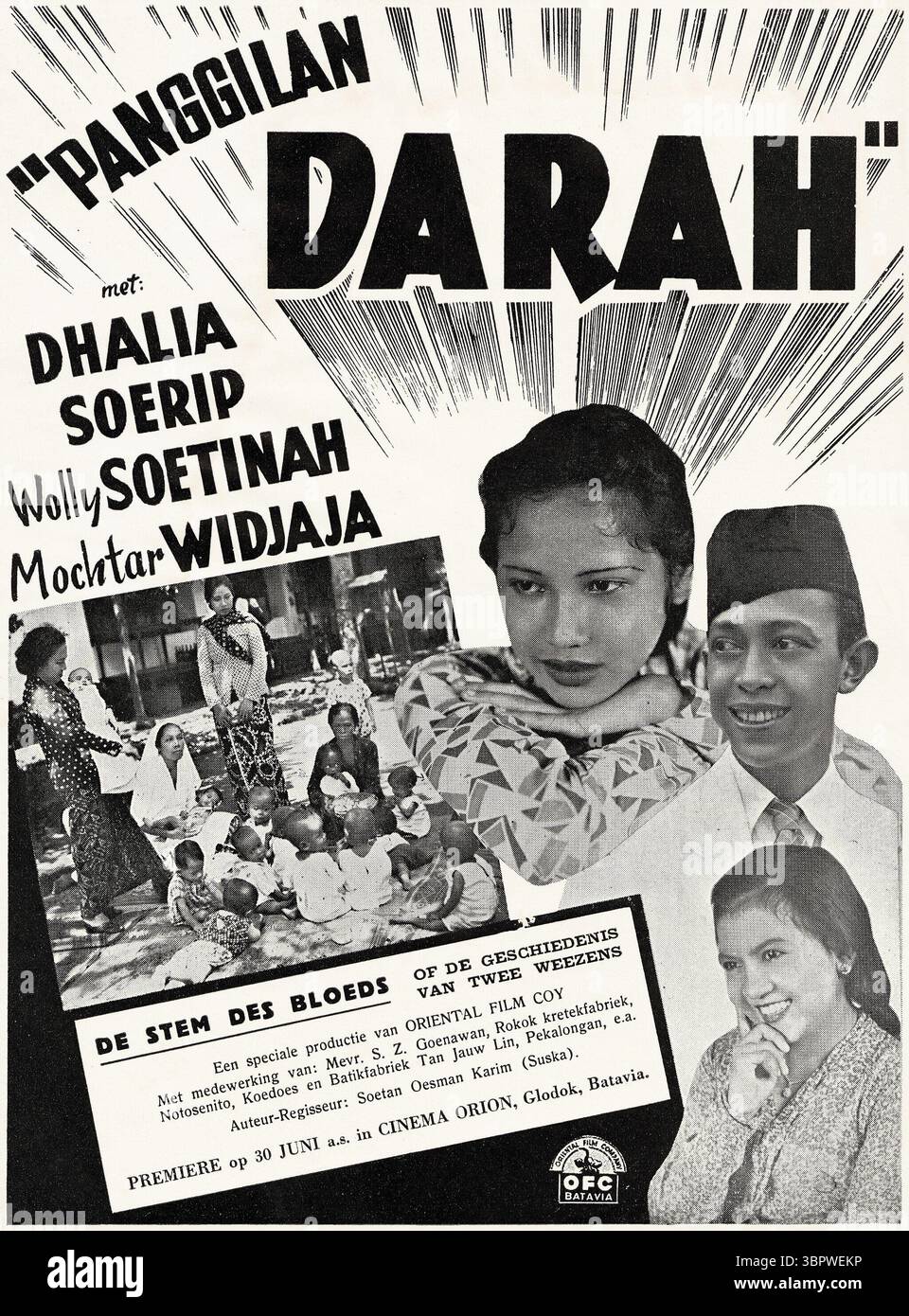 Niederländischsprachige Vintage-Werbung für den indonesischen Film Panggilan Darah aus dem Jahr 1941, veröffentlicht im D’Orient Magazin. Die Rückseite zeigt eine Werbung für den Hollywood-Film Back Street (1941). Dieses Schneiden wurde von dem Sammler Crisco 1492 gekauft; Stockfoto