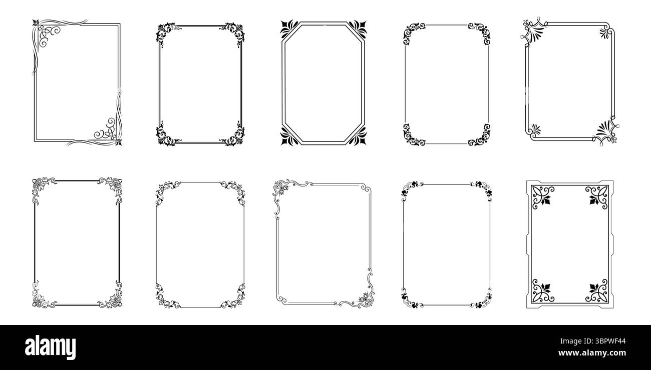 Retro ornamental Frame Vektor Set. Dekorative Vintage-Rahmen, Rahmen, Ecken. Vektorabbildung. Stock Vektor