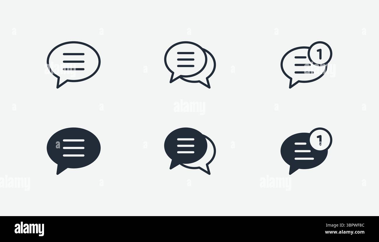 Set von Blasenvektorsymbol für Chat-Nachrichten. Kommunikationssymbole. Sprechblase, Dialog. Web-Symbolgruppe. Online-Kommunikation. Stock Vektor