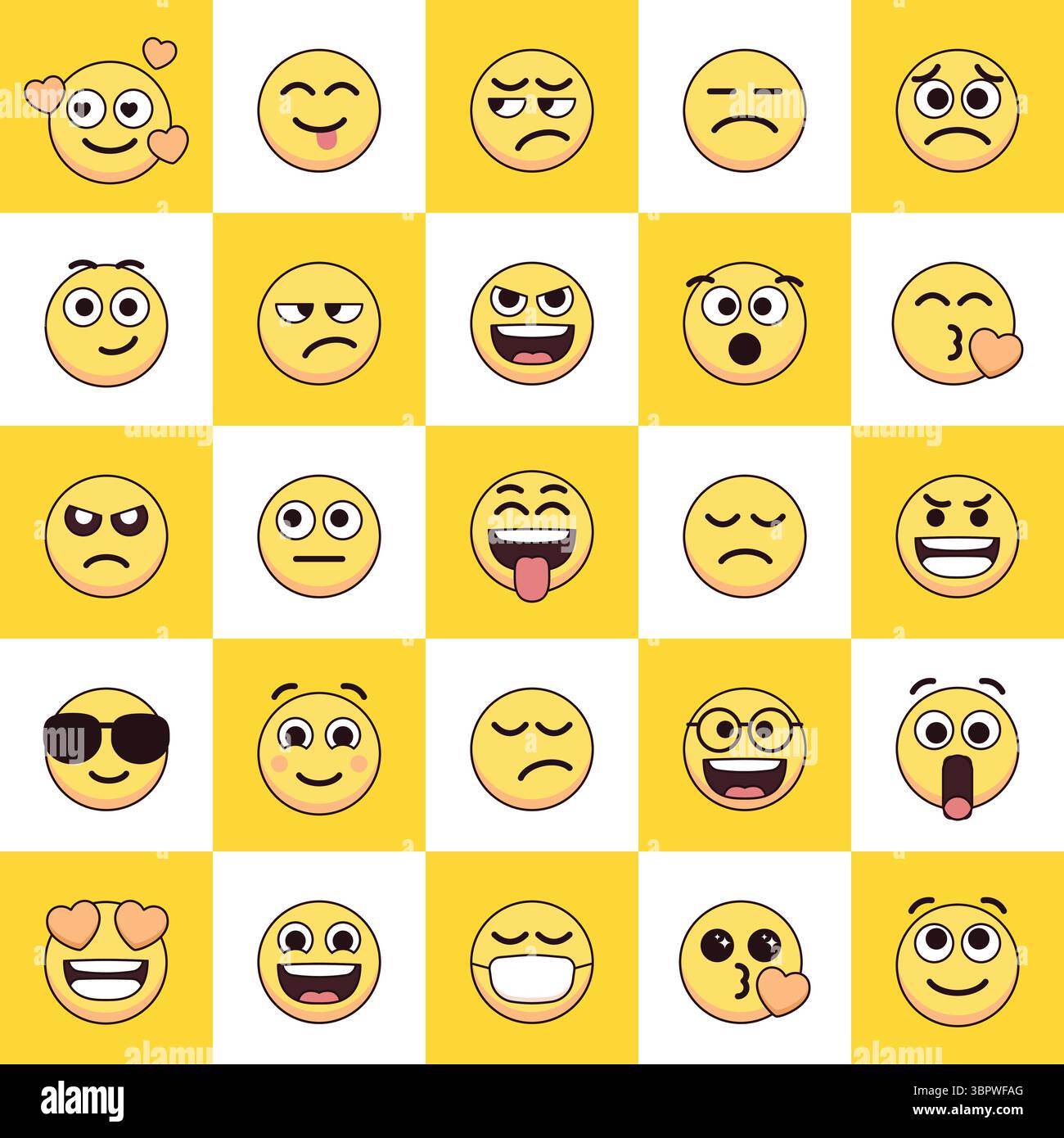 Emoticons gesetzt. Emoji Faces Kollektion. Flache Emojis. Stock Vektor