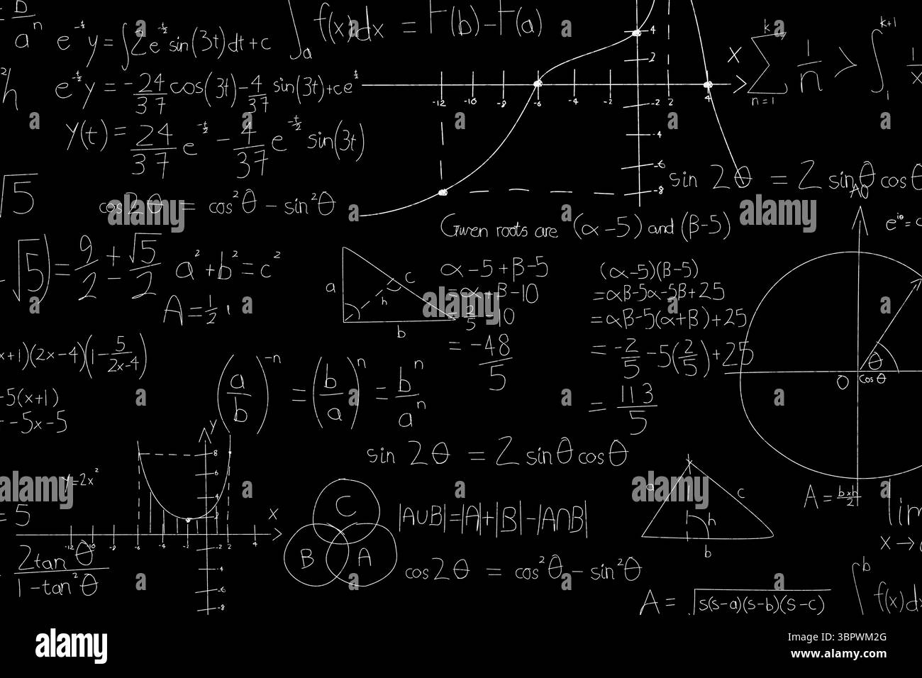 Mathematische Gleichungen mit Diagrammen Stockfoto