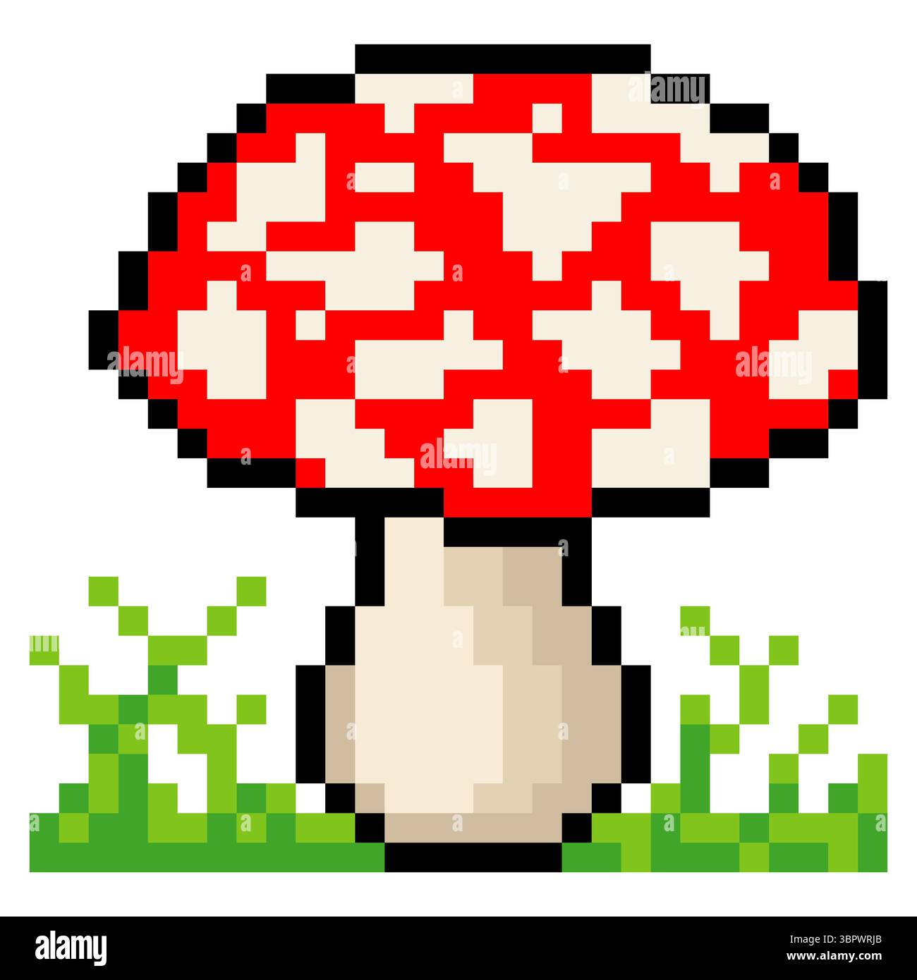 Amanita Pilz Pixel Art isoliert auf weißem Hintergrund Stock Vektor