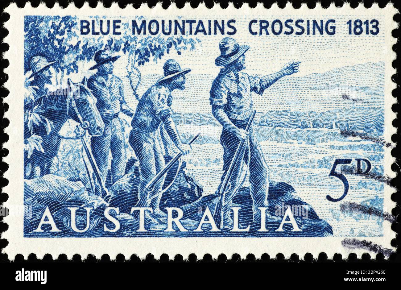 Entdecker der Blue Mountains in Australien auf Vintage-Briefmarken Stockfoto