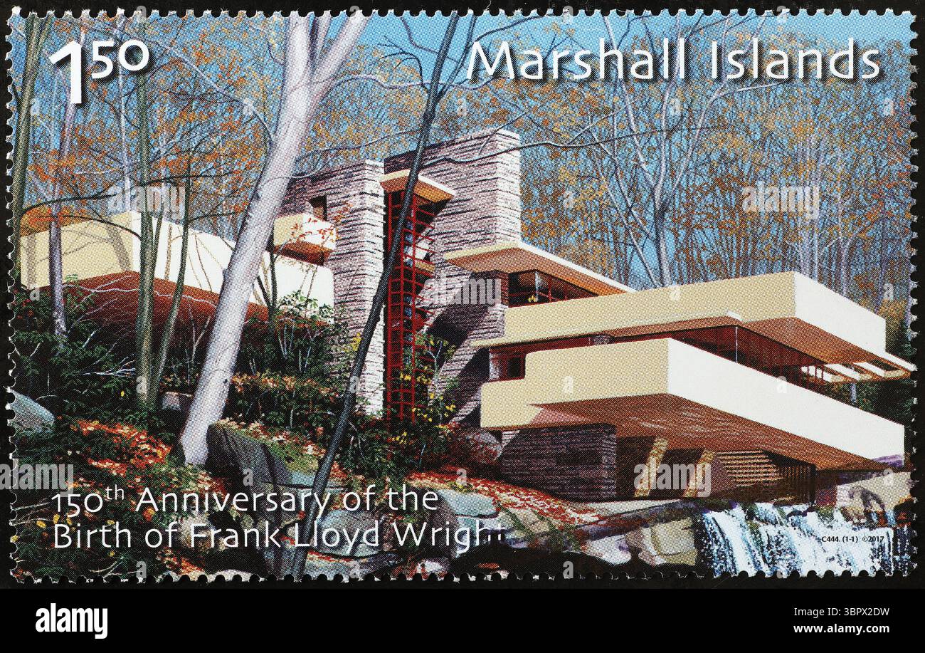 Fallingwater von Architekt Frank Lloyd Wright auf Briefmarke Stockfoto