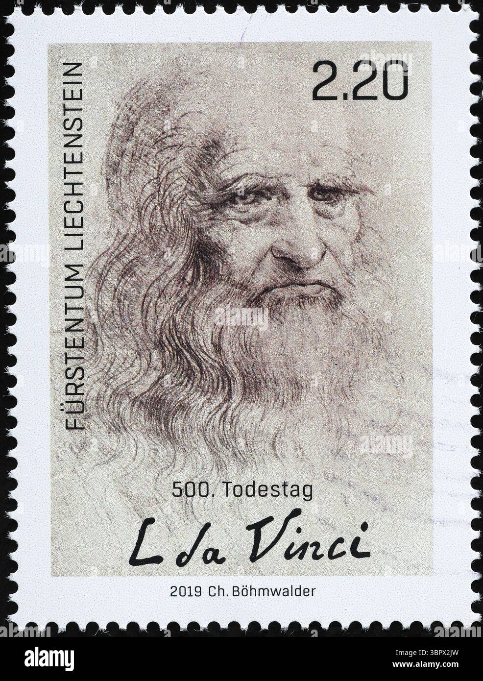Berühmtes Selbstporträt von Leonardo da Vinci auf Briefmarke Stockfoto