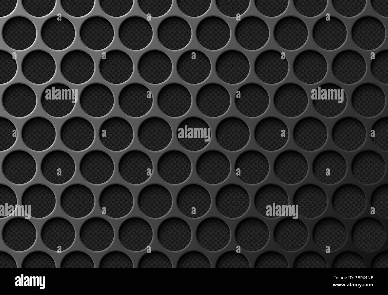 Perforiertes Metall Gittermuster Textur Tapete, schwarzer Kohlefaser Hintergrund. Vector Black Iron Speaker Grill endlose Textur. Hintergrund für Webseiten Stock Vektor