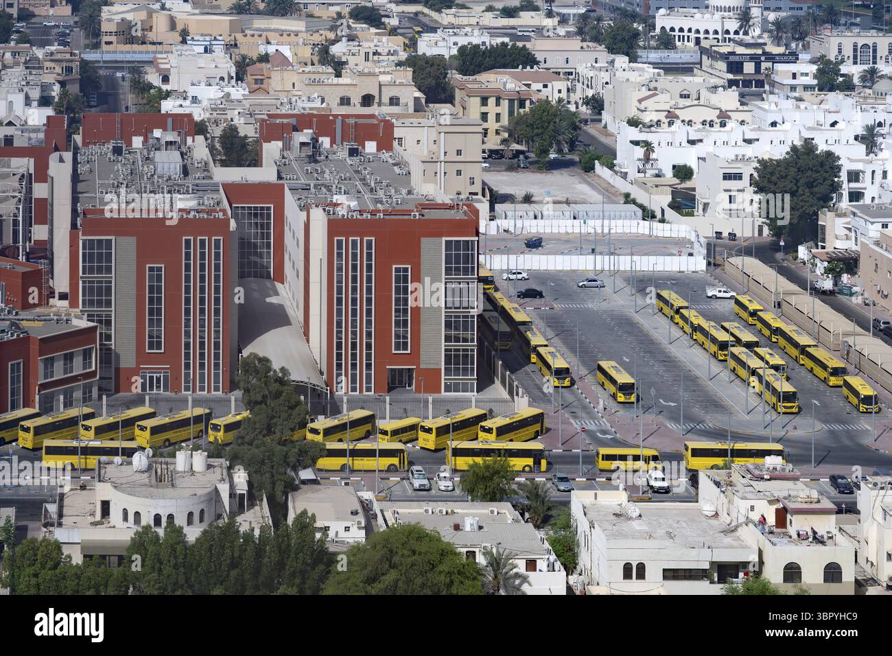 Bus Terminal Schulbusse, Abu Dhabi, Vereinigte Arabische Emirate Stockfoto