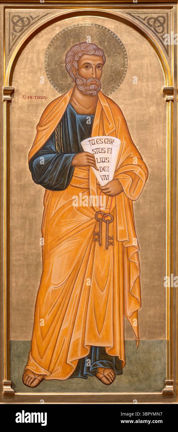 FLORENZ, ITALIEN - 17. MÄRZ 2025: Die Ikone des Apostels St. Peter in der Kirche Badia Fiorentina von unbekanntem Künstler aus 19. Cent. Stockfoto