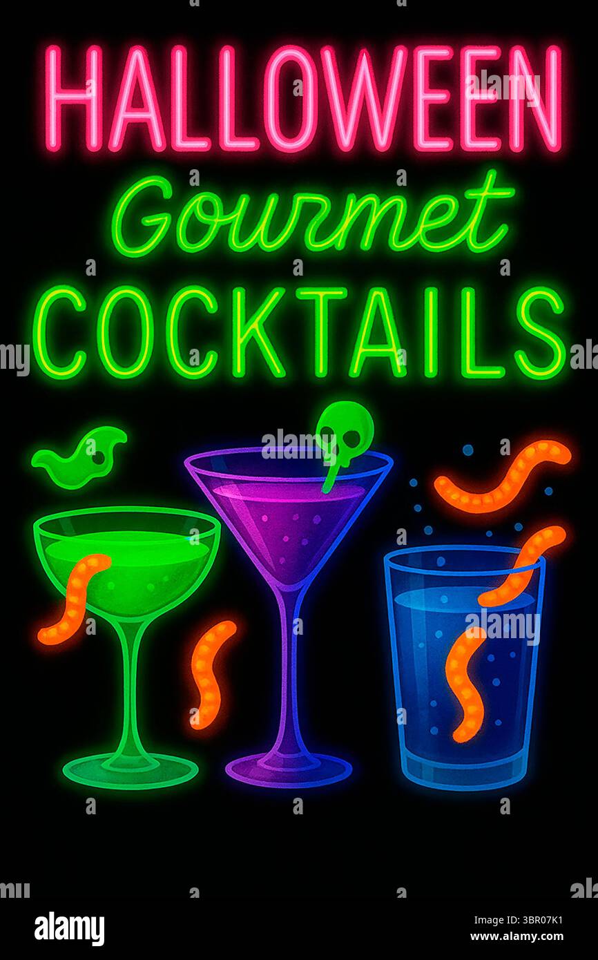 Handgemaltes Halloween-Poster – Objekte im Aquarellstil Stockfoto