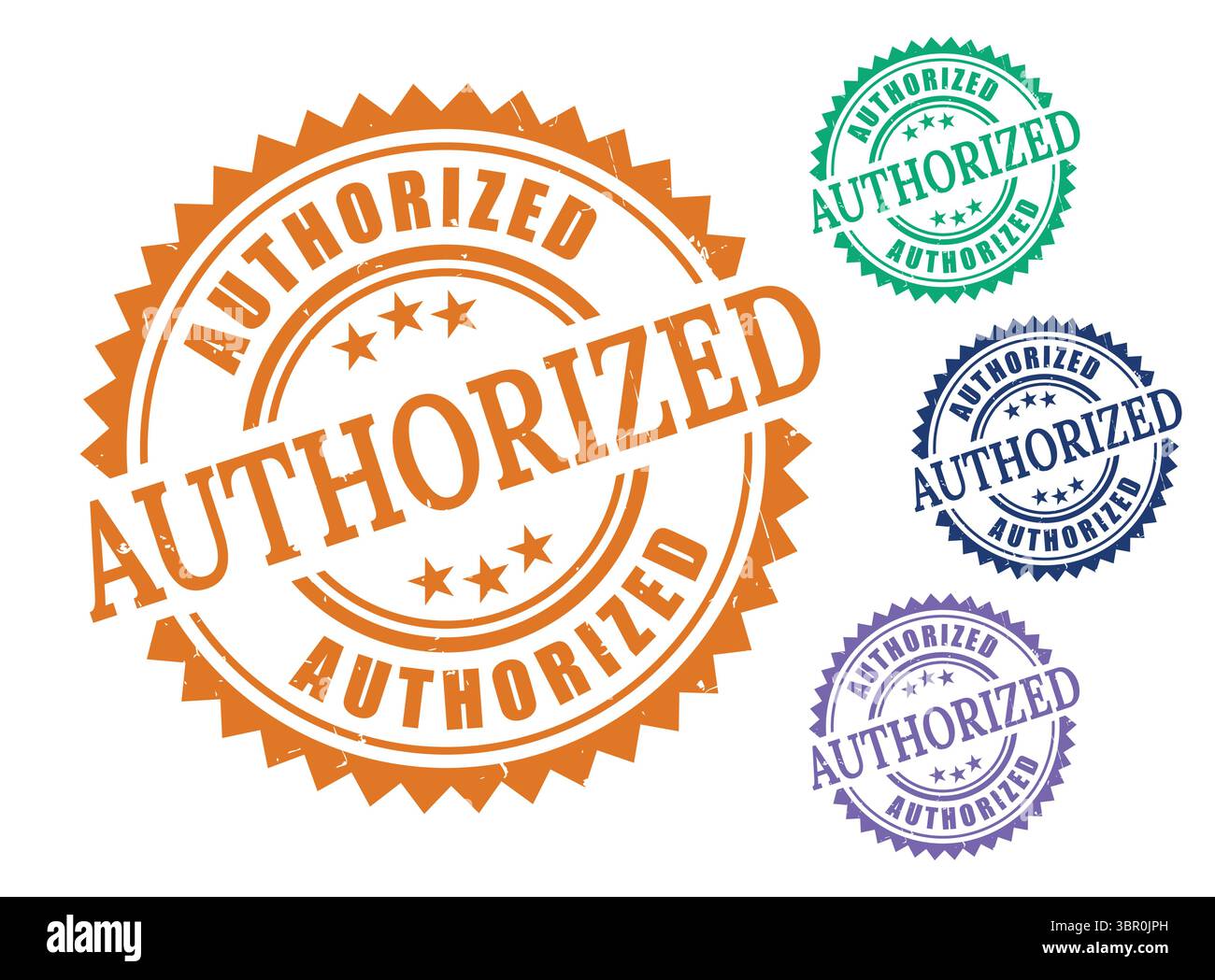 Ein zertifiziertes Genehmigungsabzeichen, offizielles verifiziertes Stempelvektorset Stock Vektor