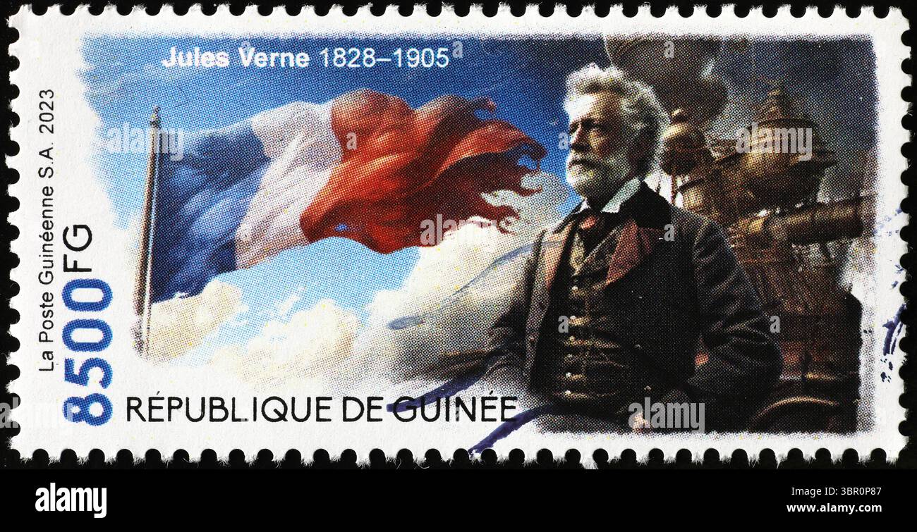 Jules Verne Porträt auf Briefmarken aus Guinea Stockfoto