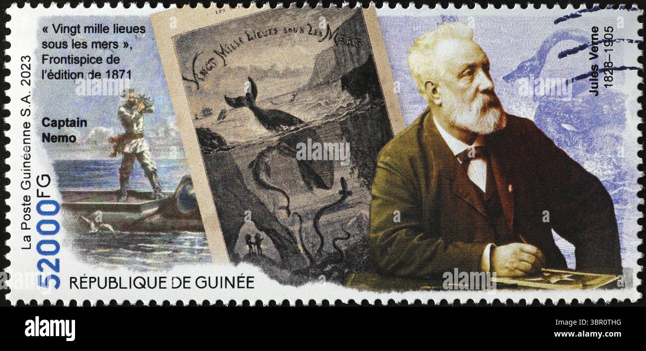 Roman 'Twenty Twenty Thousand Liagues under the Meers' von Verne auf Briefmarke gefeiert Stockfoto