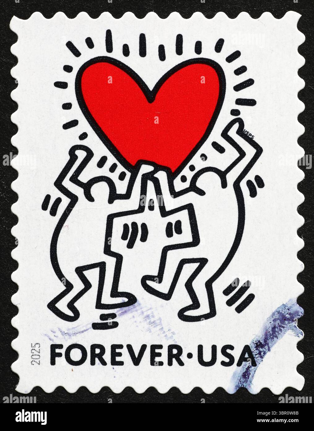 Gemälde von Keith Haring auf amerikanischer Briefmarke Stockfoto