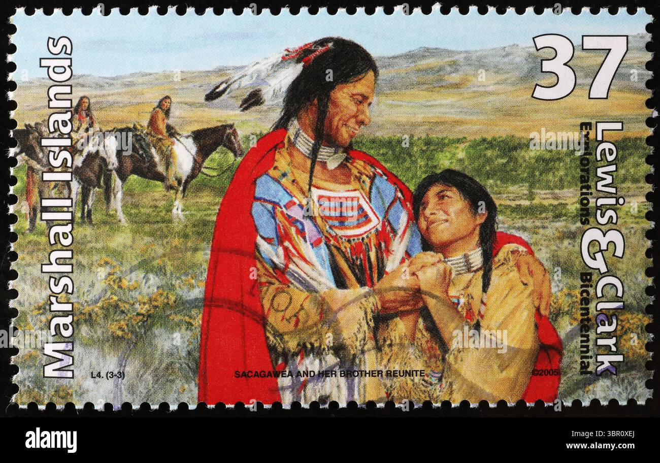 Sacagawea auf der Briefmarke der Marshallinseln Stockfoto