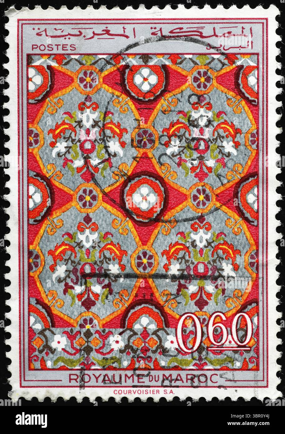 Traditioneller Teppich auf marokkanischer Briefmarke Stockfoto