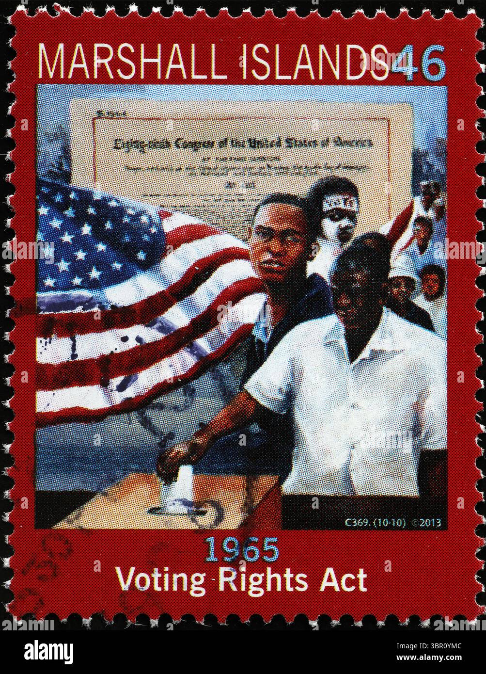 Das Stimmrechtsgesetz wurde auf den Briefmarken der Marshallinseln in Erinnerung gebracht Stockfoto