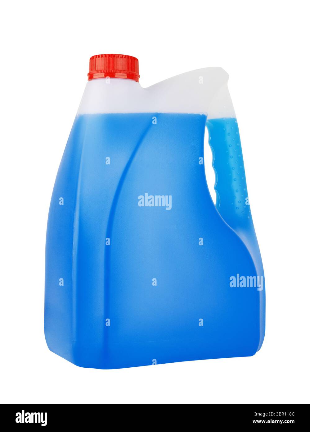 Flasche mit Frostschutzmittel Reinigungsflüssigkeit auf weißem Hintergrund Stockfoto