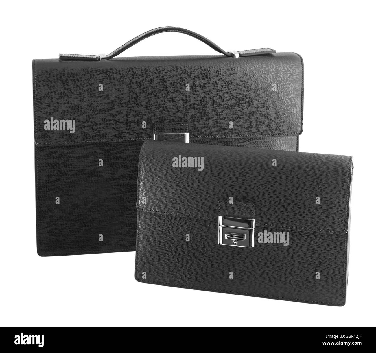 Zwei schwarze Taschen auf weißem Hintergrund Stockfoto