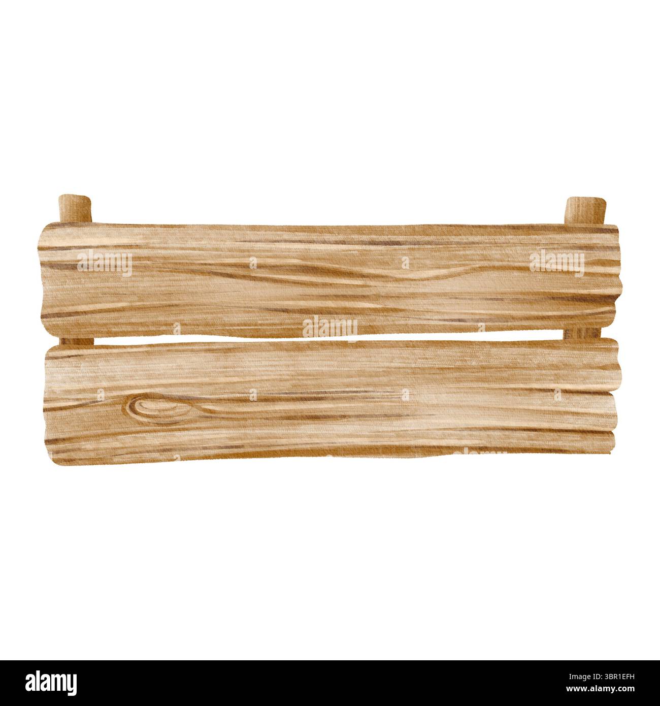 Holzkiste mit sichtbarer Textur und natürlichen Brauntönen, handbemalt im Aquarellstil mit sanften Schatten und rustikalen Details. Stockfoto