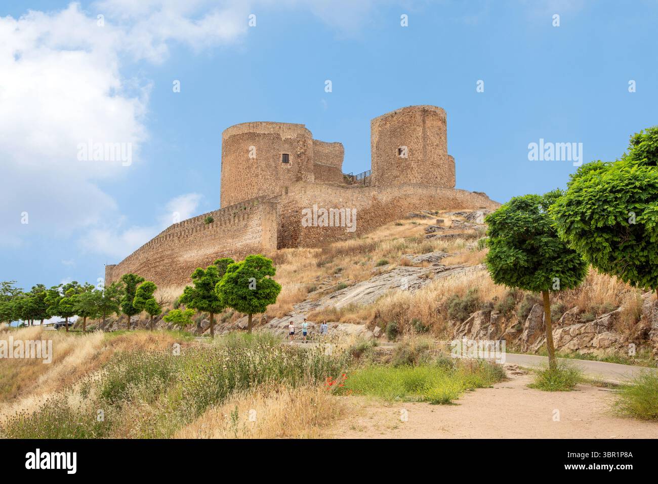 Das Schloss La Muela ist eine Burg in Consuegra, Spanien. Es war eine Festung der Hospitaller im Mittelalter. Stockfoto