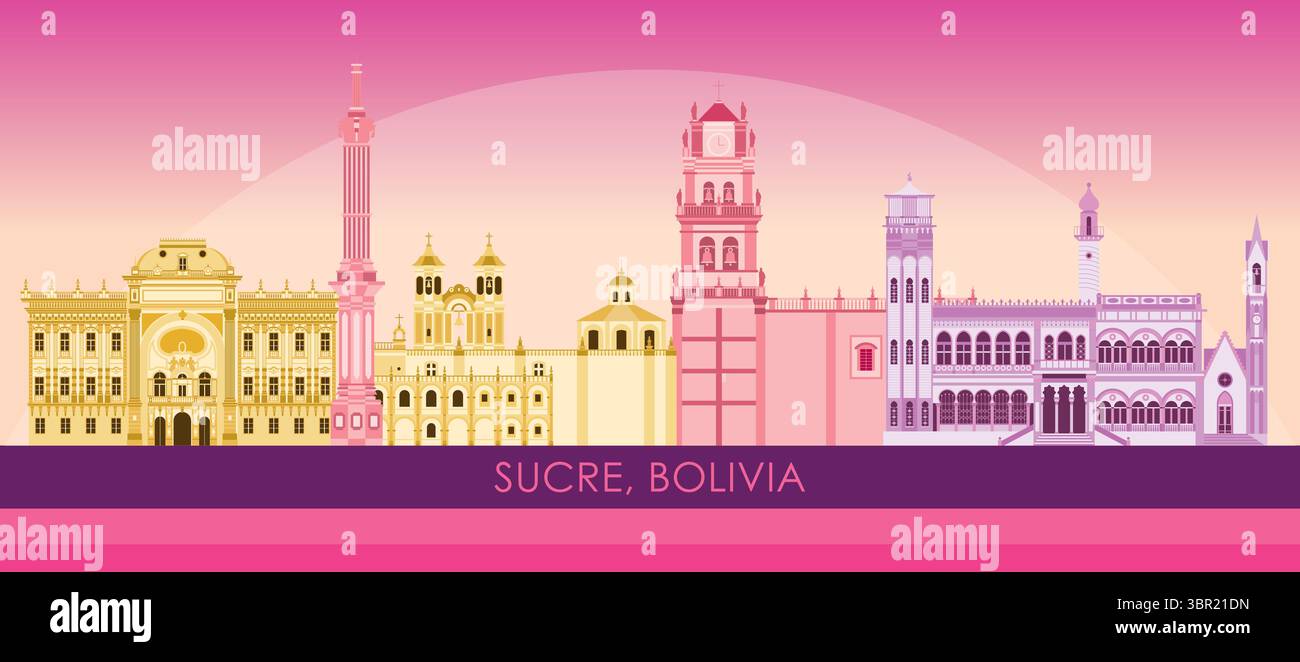 Sonnenuntergang Skyline Panorama der Stadt Sucre, Bolivien - Vektor-Illustration Stock Vektor