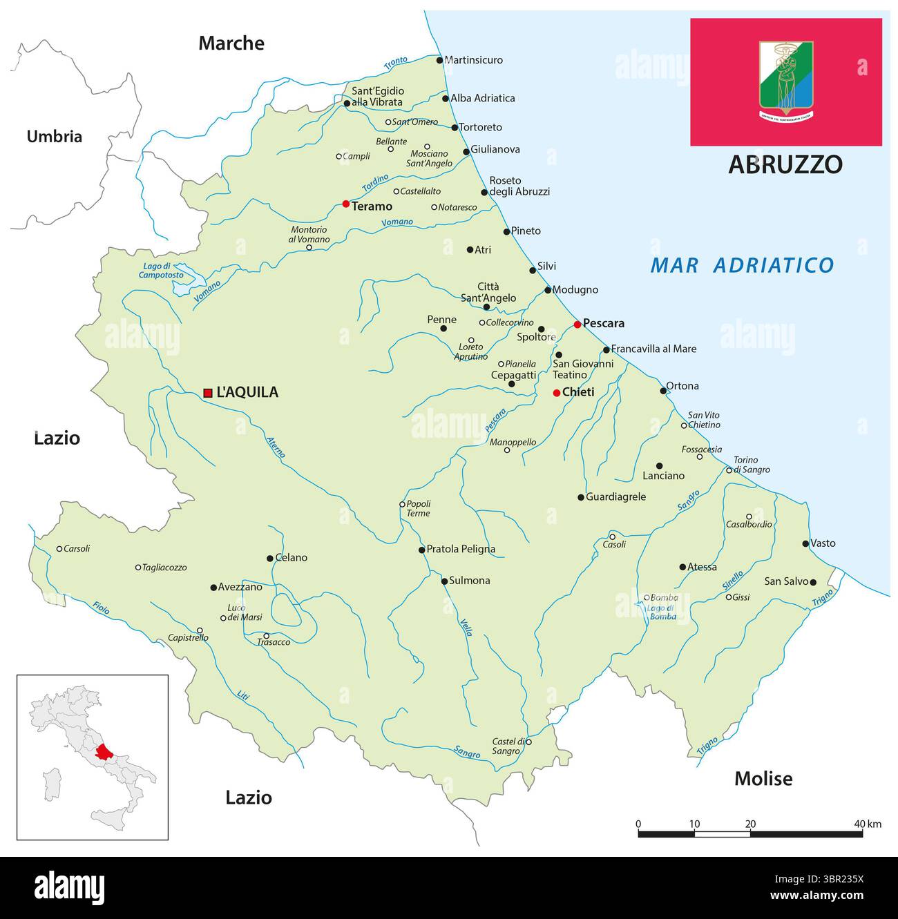 Karte der süditalienischen Region Abruzzen Stockfoto