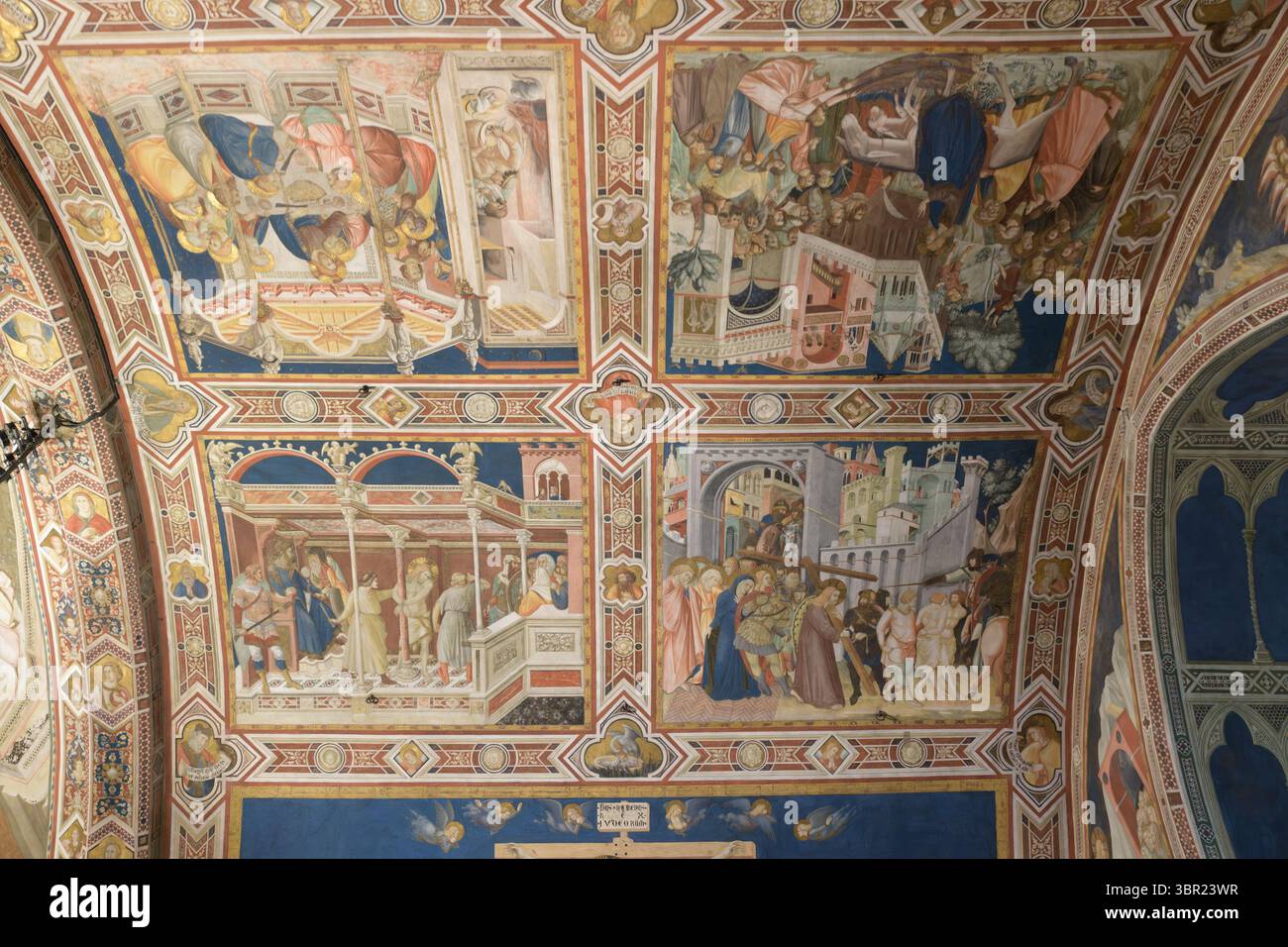 Gewölbe des linken Querschiffs mit Fresken des Passionszyklus von Pietro Lorenzetti, Basilika San Francesco, Assisi, Italien, ca. 1310-1319 Stockfoto