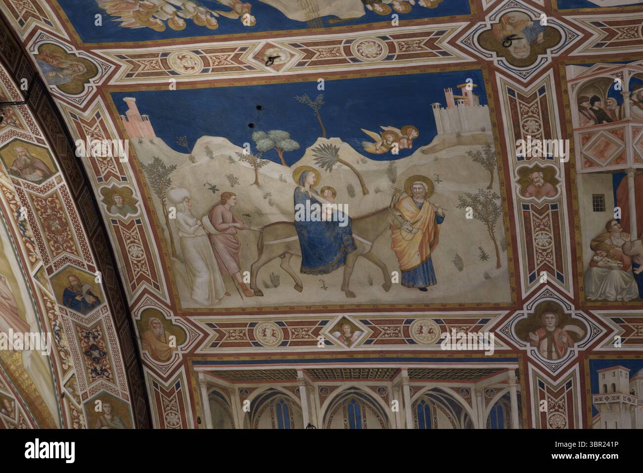 Flug nach Ägypten Fresko im rechten Querschiff der unteren Basilika San Francesco in Assisi, Italien, das Giotto oder seiner Werkstatt zugeschrieben wird, Anfang 14 Stockfoto